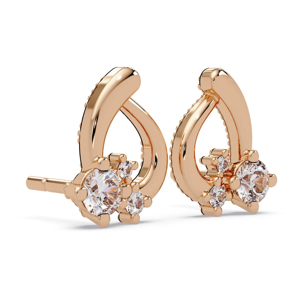 Round 0.45 Ct Lab-Grown Diamond Open Heart Cluster Stud Earrings - Sterling Silver
