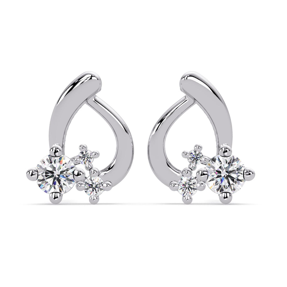 Round 0.45 Ct Lab-Grown Diamond Open Heart Cluster Stud Earrings - Sterling Silver