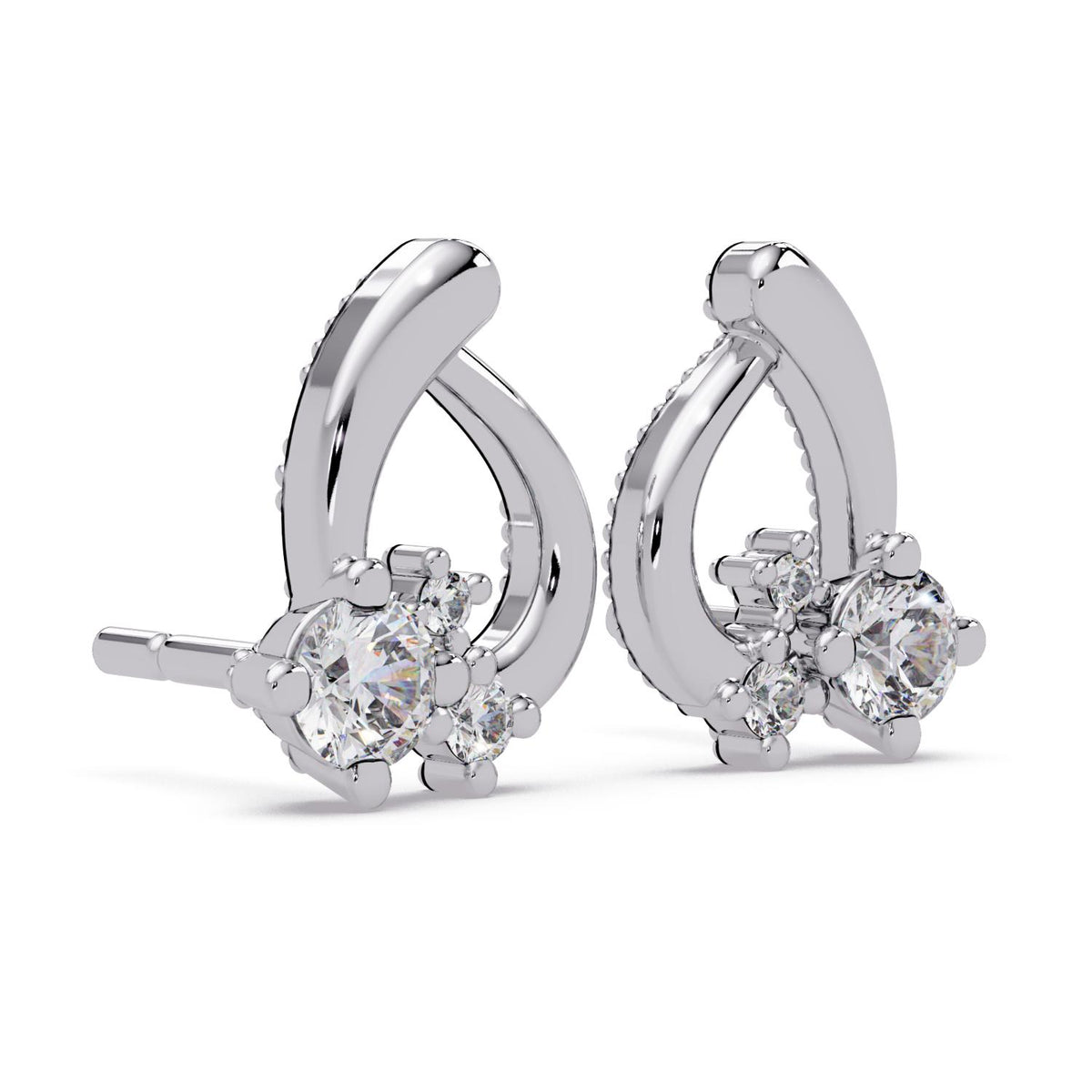 Round 0.45 Ct Lab-Grown Diamond Open Heart Cluster Stud Earrings - Sterling Silver