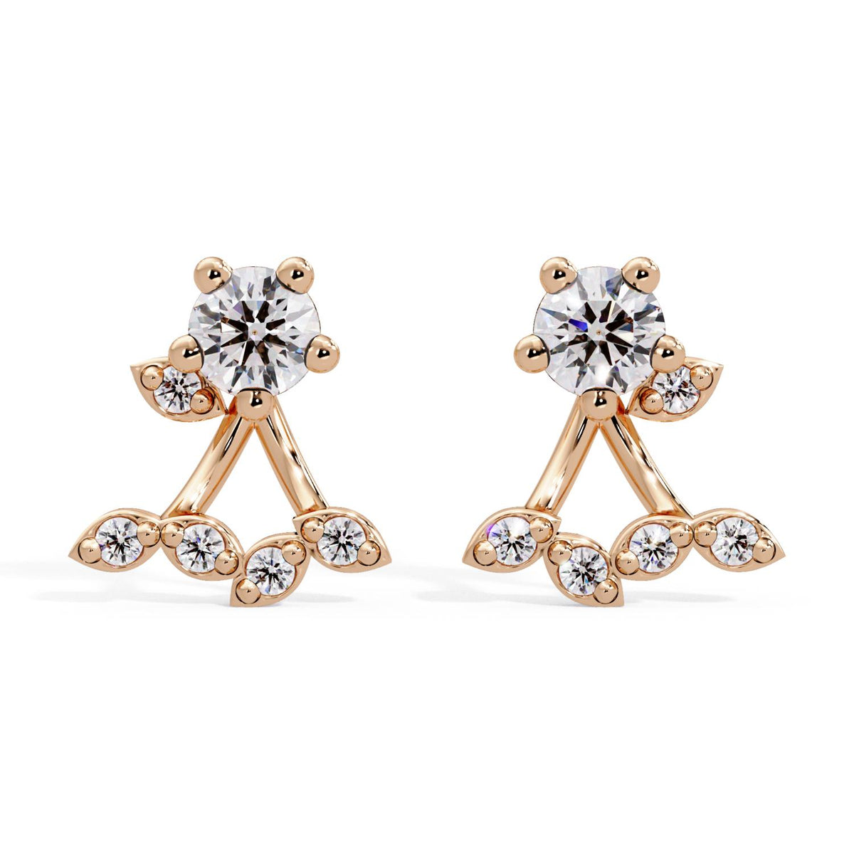 Round 0.70 Ct Lab-Grown Diamond Floral Ear Jacket Stud Earrings - Sterling Silver