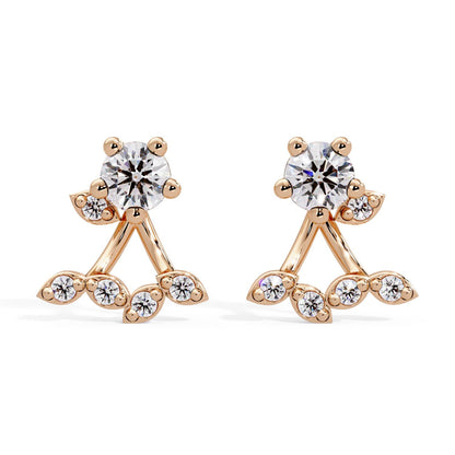 Round 0.70 Ct Lab-Grown Diamond Floral Ear Jacket Stud Earrings - Sterling Silver
