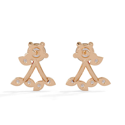 Round 0.70 Ct Lab-Grown Diamond Floral Ear Jacket Stud Earrings - Sterling Silver