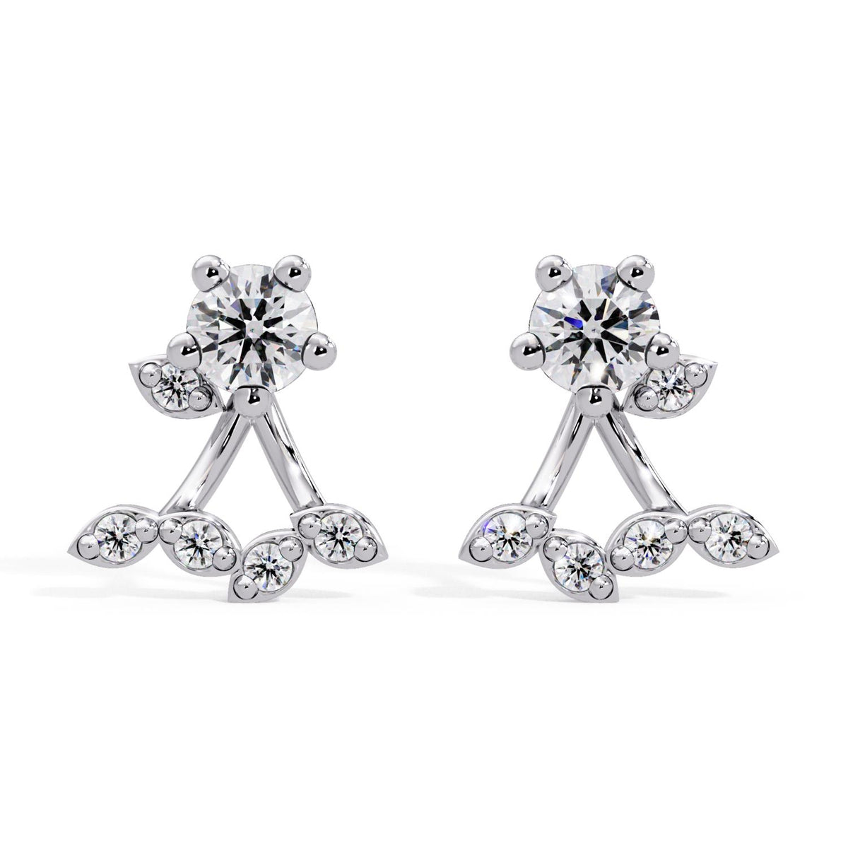 Round 0.70 Ct Lab-Grown Diamond Floral Ear Jacket Stud Earrings - Sterling Silver