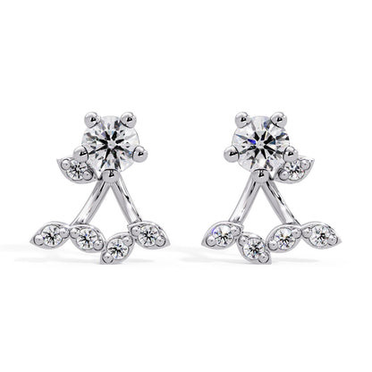 Round 0.70 Ct Lab-Grown Diamond Floral Ear Jacket Stud Earrings - Sterling Silver