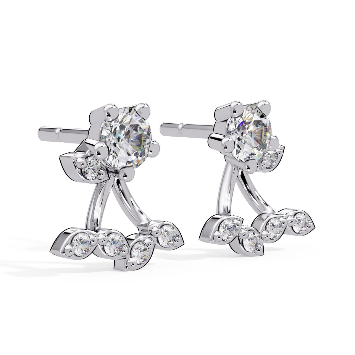 Round 0.70 Ct Lab-Grown Diamond Floral Ear Jacket Stud Earrings - Sterling Silver