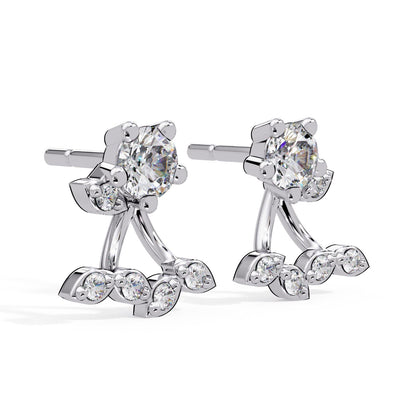 Round 0.70 Ct Lab-Grown Diamond Floral Ear Jacket Stud Earrings - Sterling Silver
