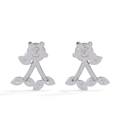 Round 0.70 Ct Lab-Grown Diamond Floral Ear Jacket Stud Earrings - Sterling Silver