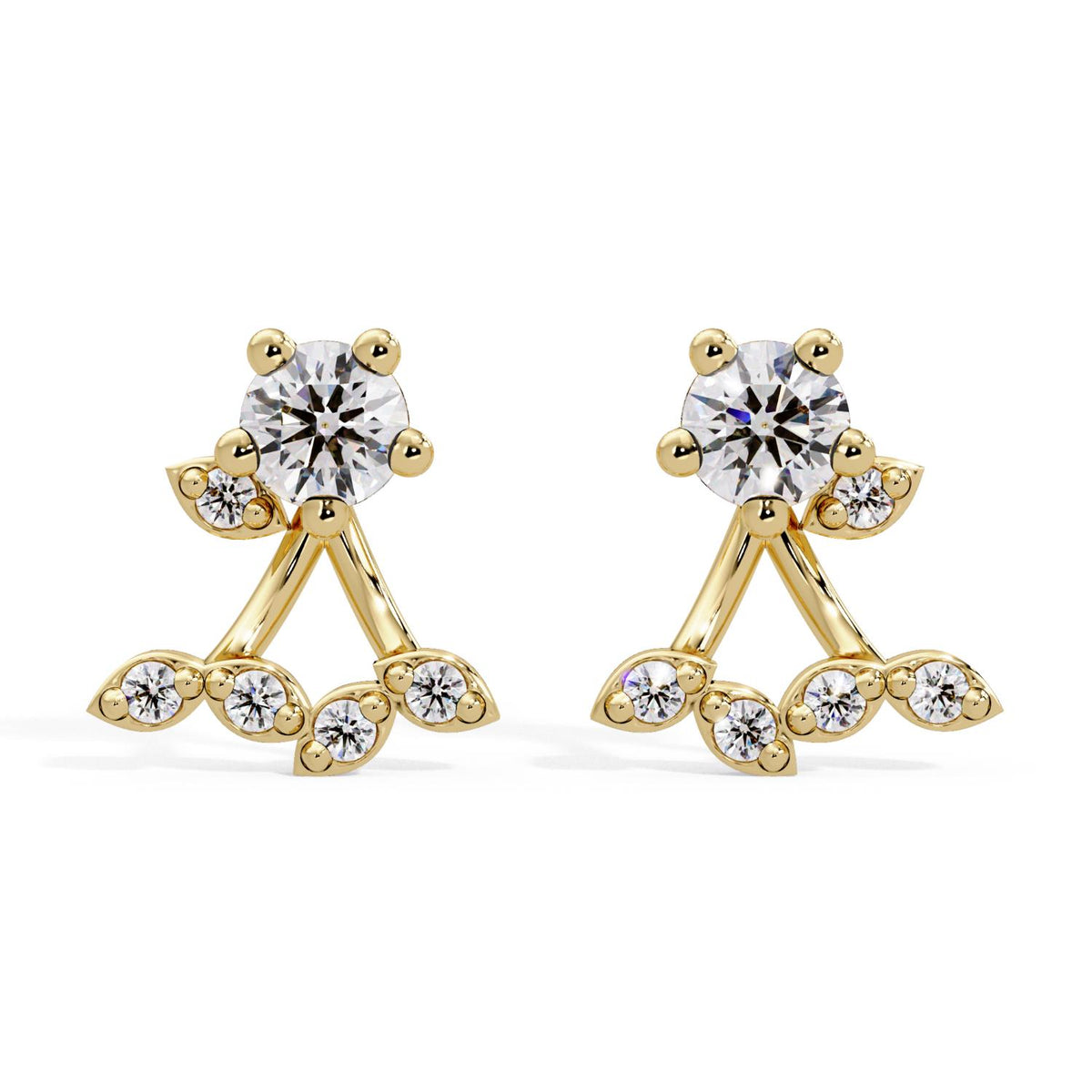Round 0.70 Ct Lab-Grown Diamond Floral Ear Jacket Stud Earrings - Sterling Silver