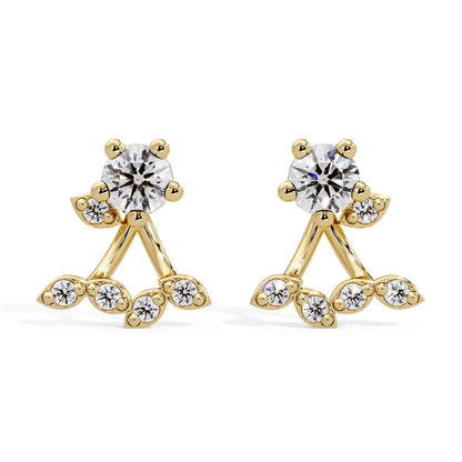 Round 0.70 Ct Lab-Grown Diamond Floral Ear Jacket Stud Earrings - Sterling Silver