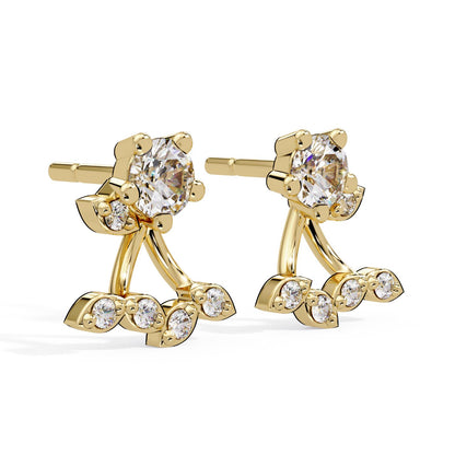 Round 0.70 Ct Lab-Grown Diamond Floral Ear Jacket Stud Earrings - Sterling Silver