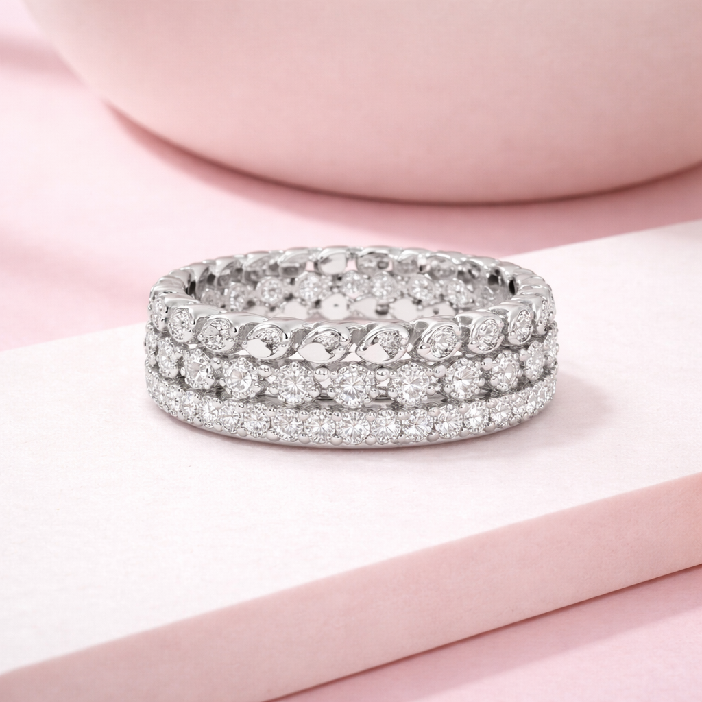 Lab Grown Diamond 0.60 CTW Round Multi-Row Eternity Ring- Sterling Silver