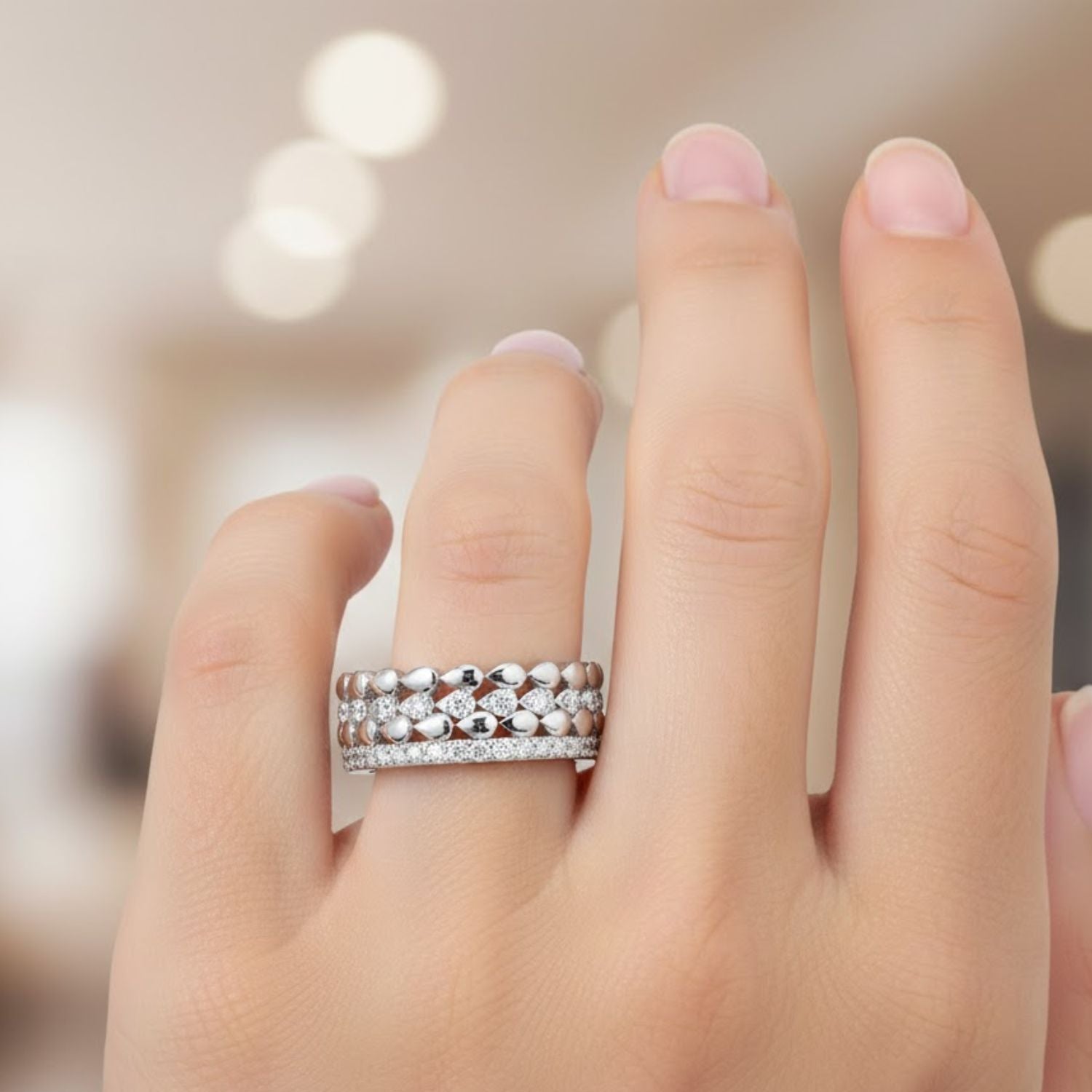 Lab Grown Diamond 0.60 CTW Round Multi-Row Eternity Ring- Sterling Silver