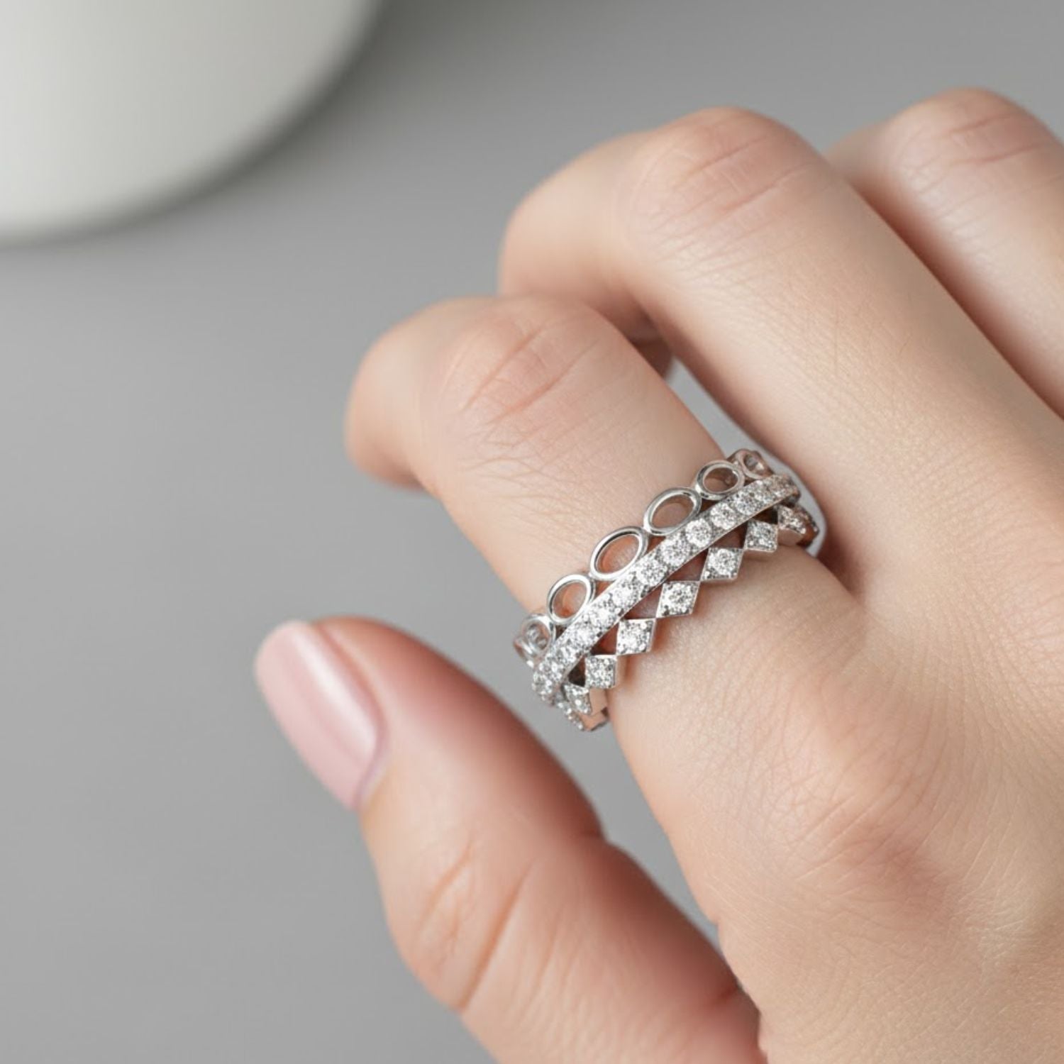 Lab Grown Diamond 0.65 CTW Round Open Circle Multi-Row Eternity Ring- Sterling Silver