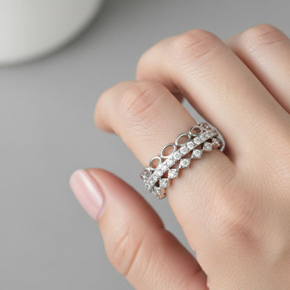 Lab Grown Diamond 0.65 CTW Round Open Circle Multi-Row Eternity Ring- Sterling Silver