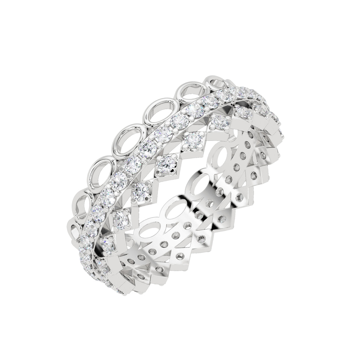 Lab Grown Diamond 0.65 CTW Round Open Circle Multi-Row Eternity Ring- Sterling Silver