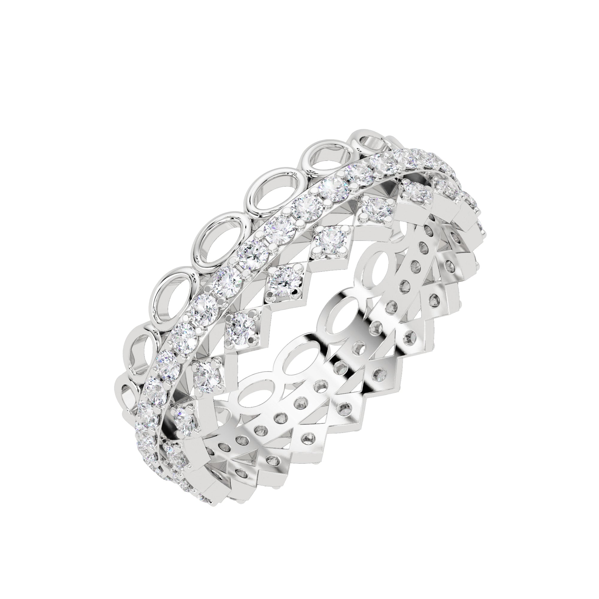Lab Grown Diamond 0.65 CTW Round Open Circle Multi-Row Eternity Ring- Sterling Silver