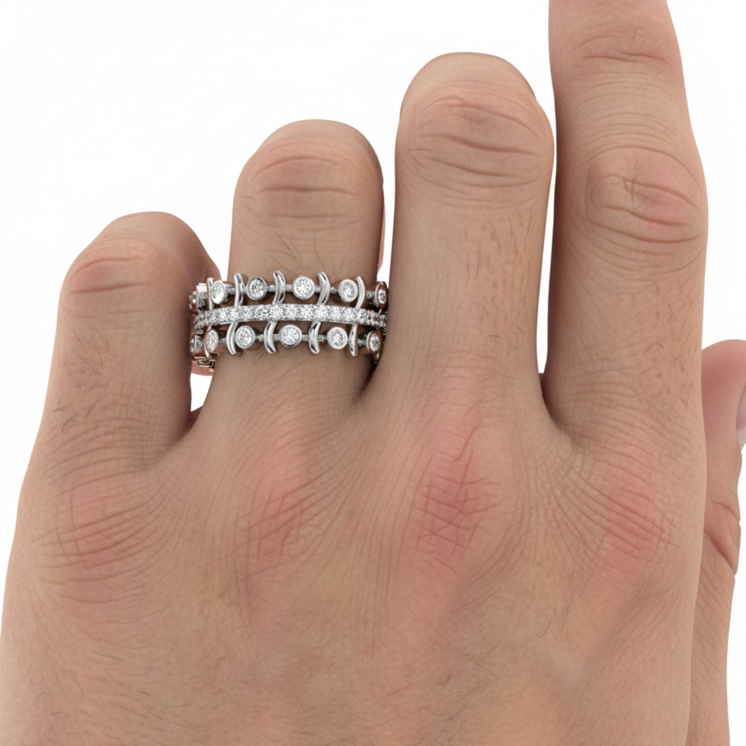 Lab Grown Diamond 0.60 CTW Round Open Scroll Multi-Row Ring- Sterling Silver