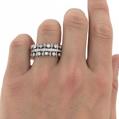 Lab Grown Diamond 0.60 CTW Round Open Scroll Multi-Row Ring- Sterling Silver
