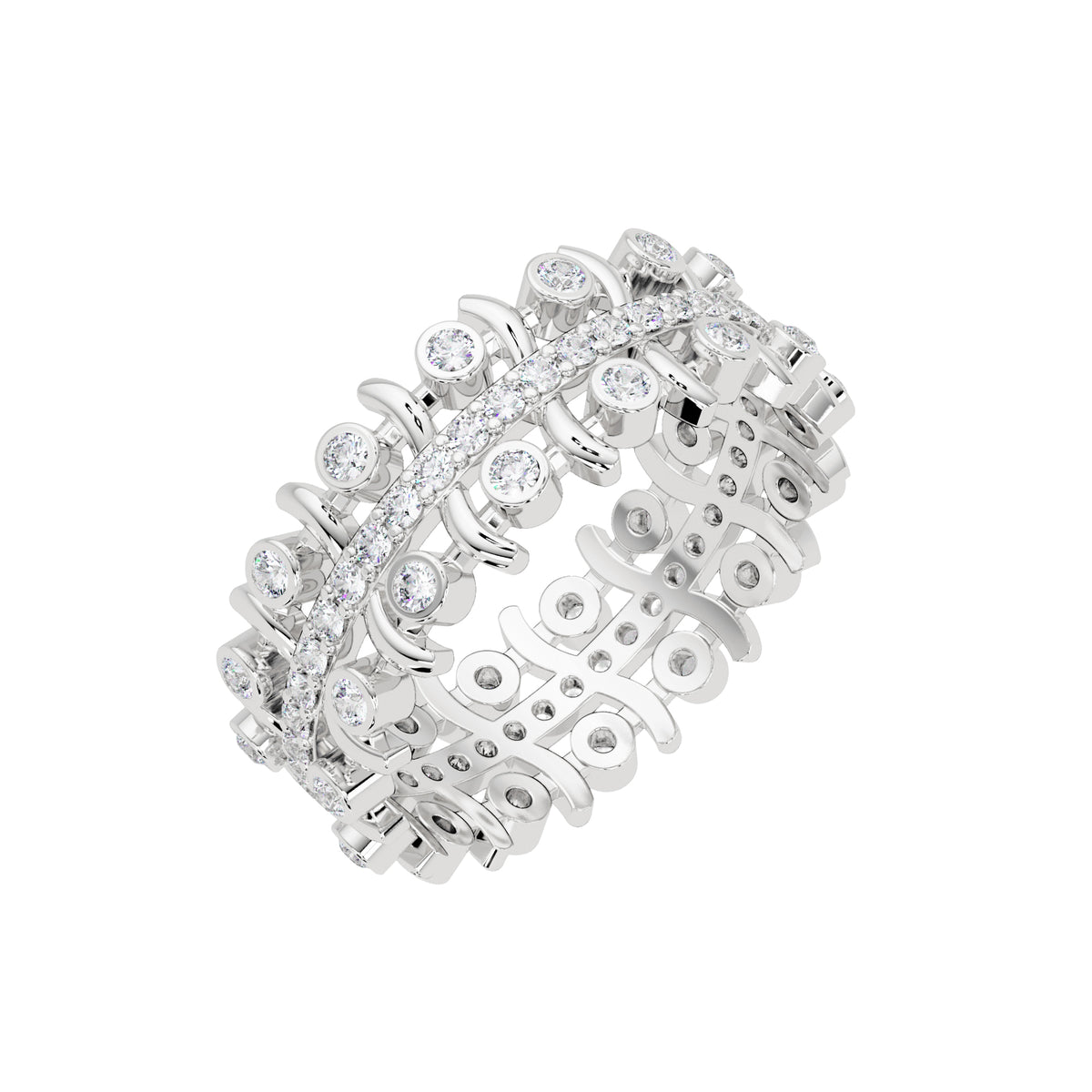 Lab Grown Diamond 0.60 CTW Round Open Scroll Multi-Row Ring- Sterling Silver