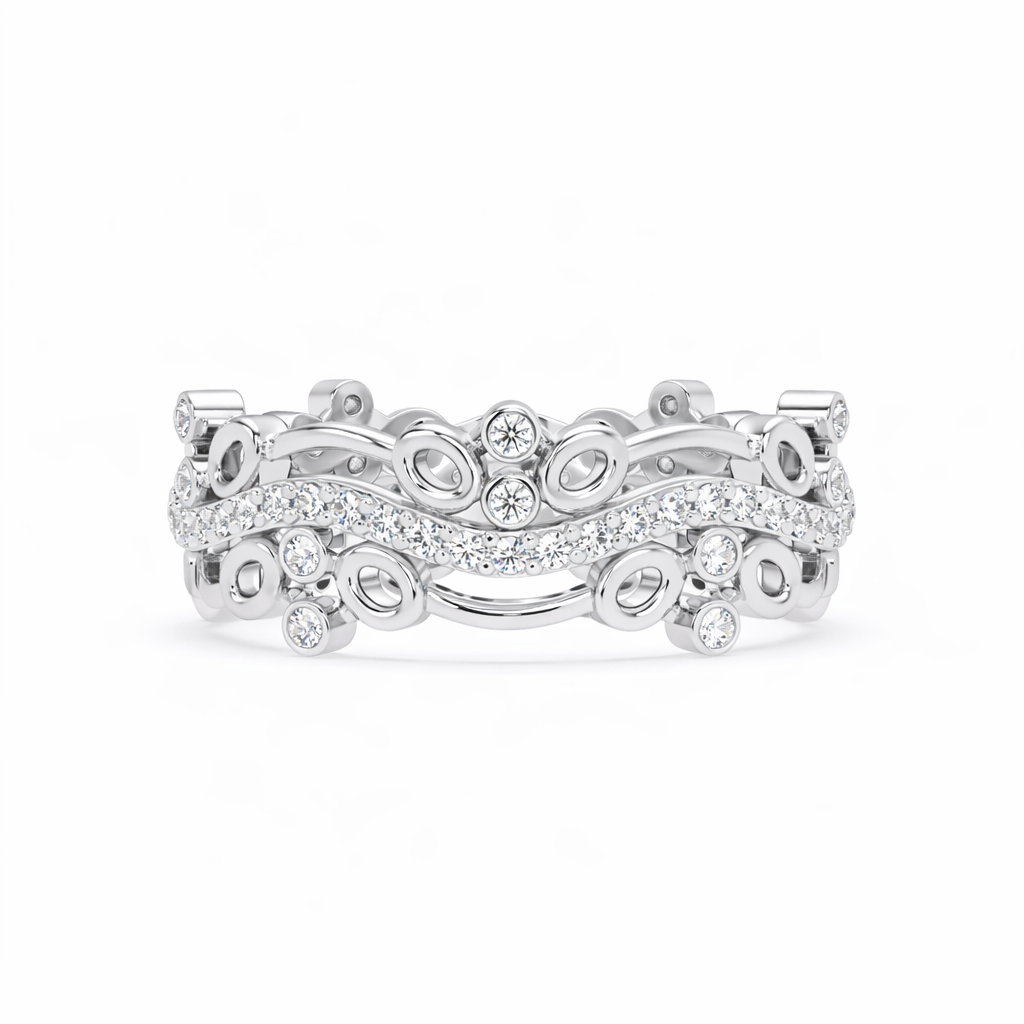 Lab Grown Diamond 0.50 CTW Round Curved Multi-Layer Ring- Sterling Silver
