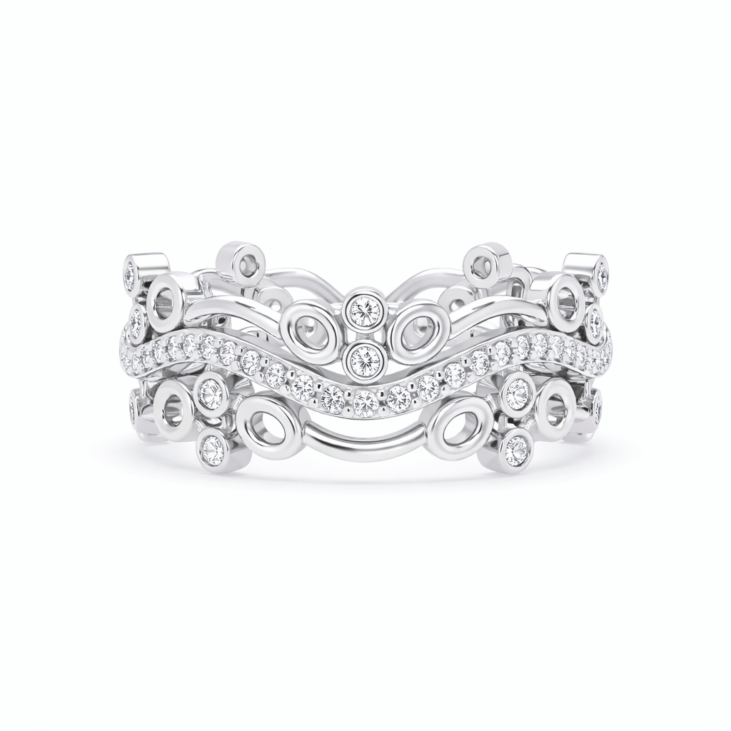 Lab Grown Diamond 0.50 CTW Round Curved Multi-Layer Ring- Sterling Silver