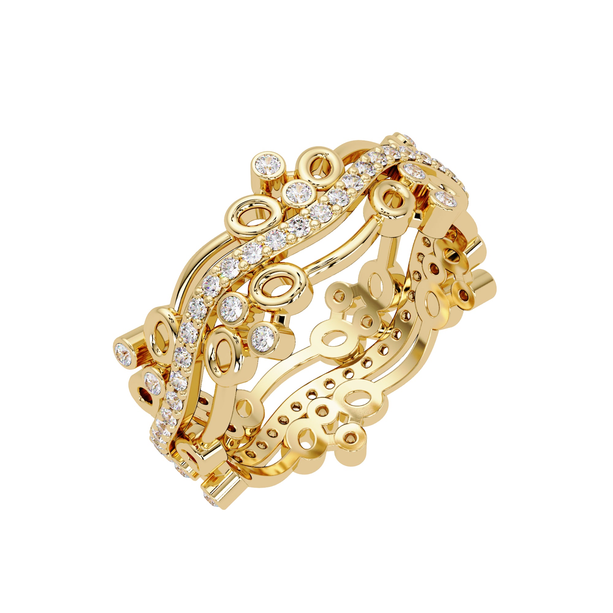 Lab Grown Diamond 0.50 CTW Round Curved Multi-Layer Ring- Sterling Silver