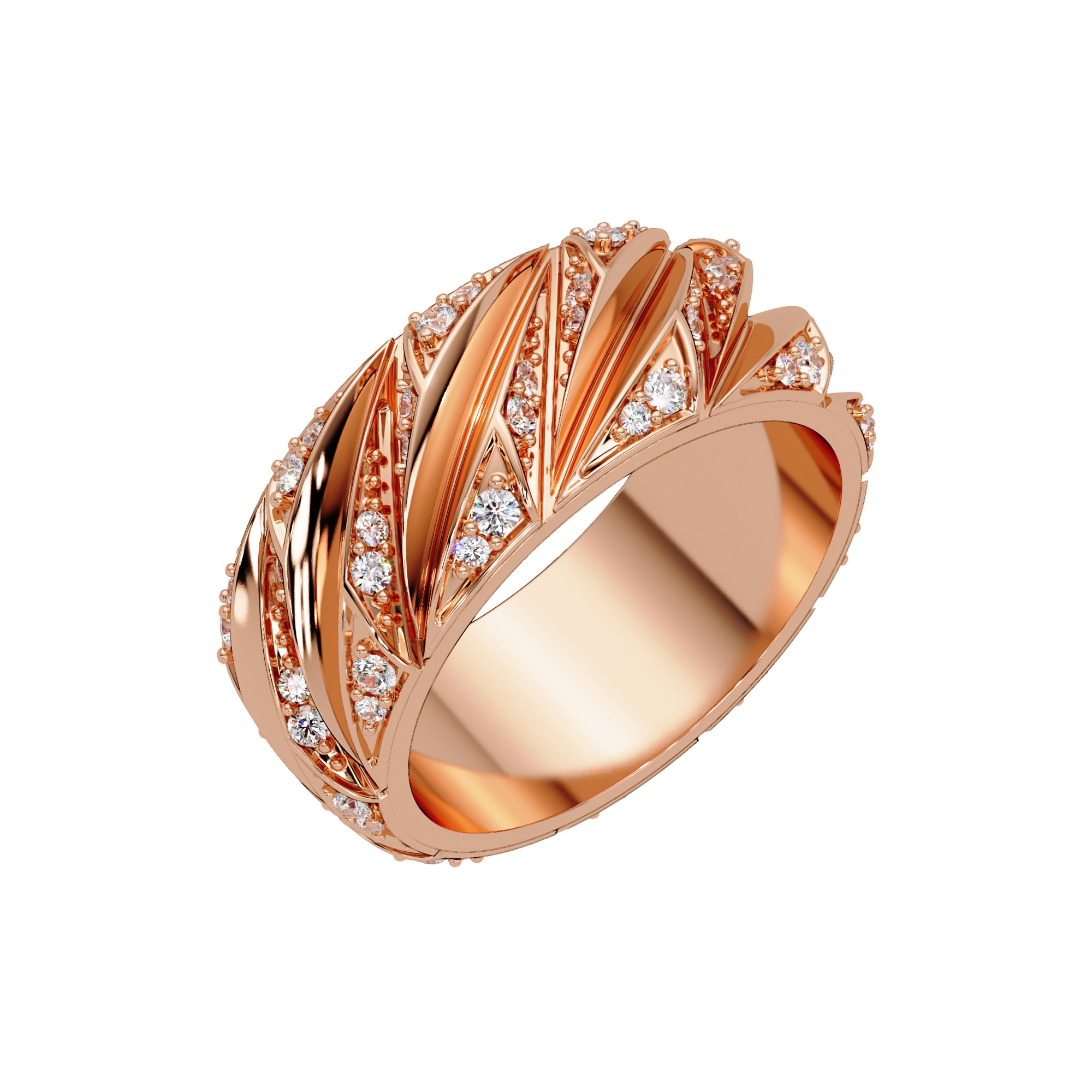 Lab Grown Diamond 0.55 CTW Round Sculpted Leaf Pattern Ring- Sterling Silver