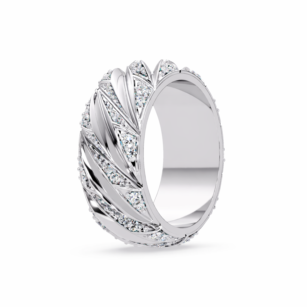 Lab Grown Diamond 0.55 CTW Round Sculpted Leaf Pattern Ring- Sterling Silver