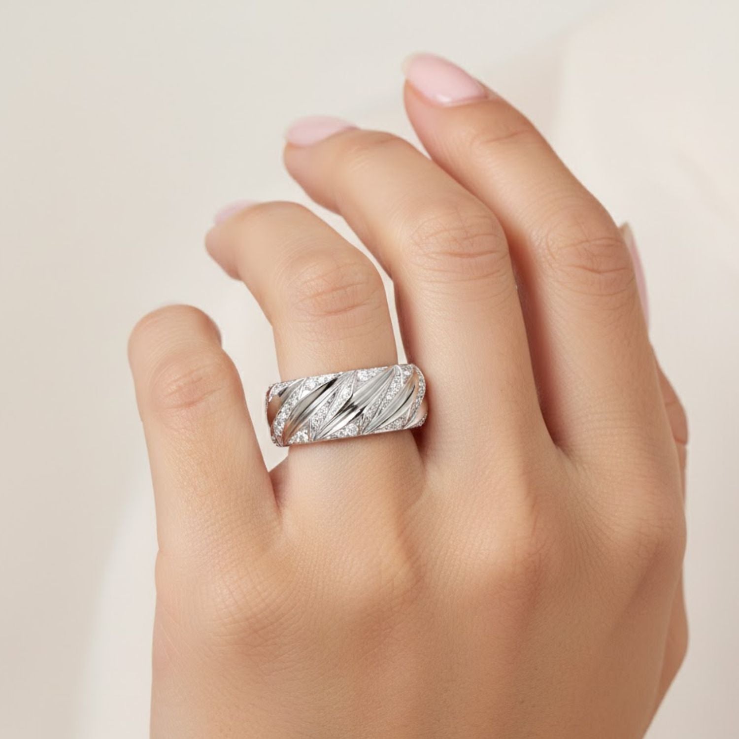 Lab Grown Diamond 0.55 CTW Round Sculpted Leaf Pattern Ring- Sterling Silver