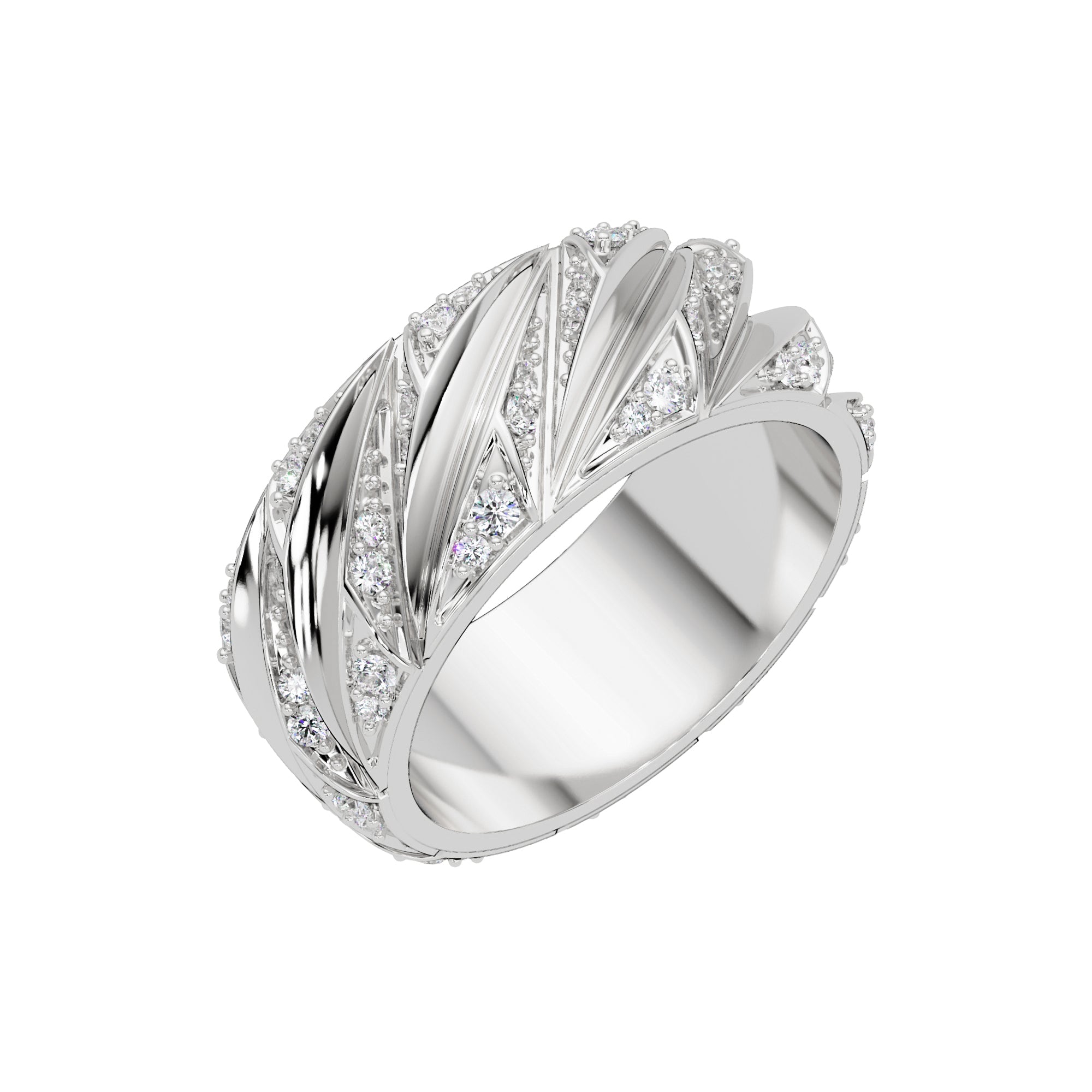 Lab Grown Diamond 0.55 CTW Round Sculpted Leaf Pattern Ring- Sterling Silver