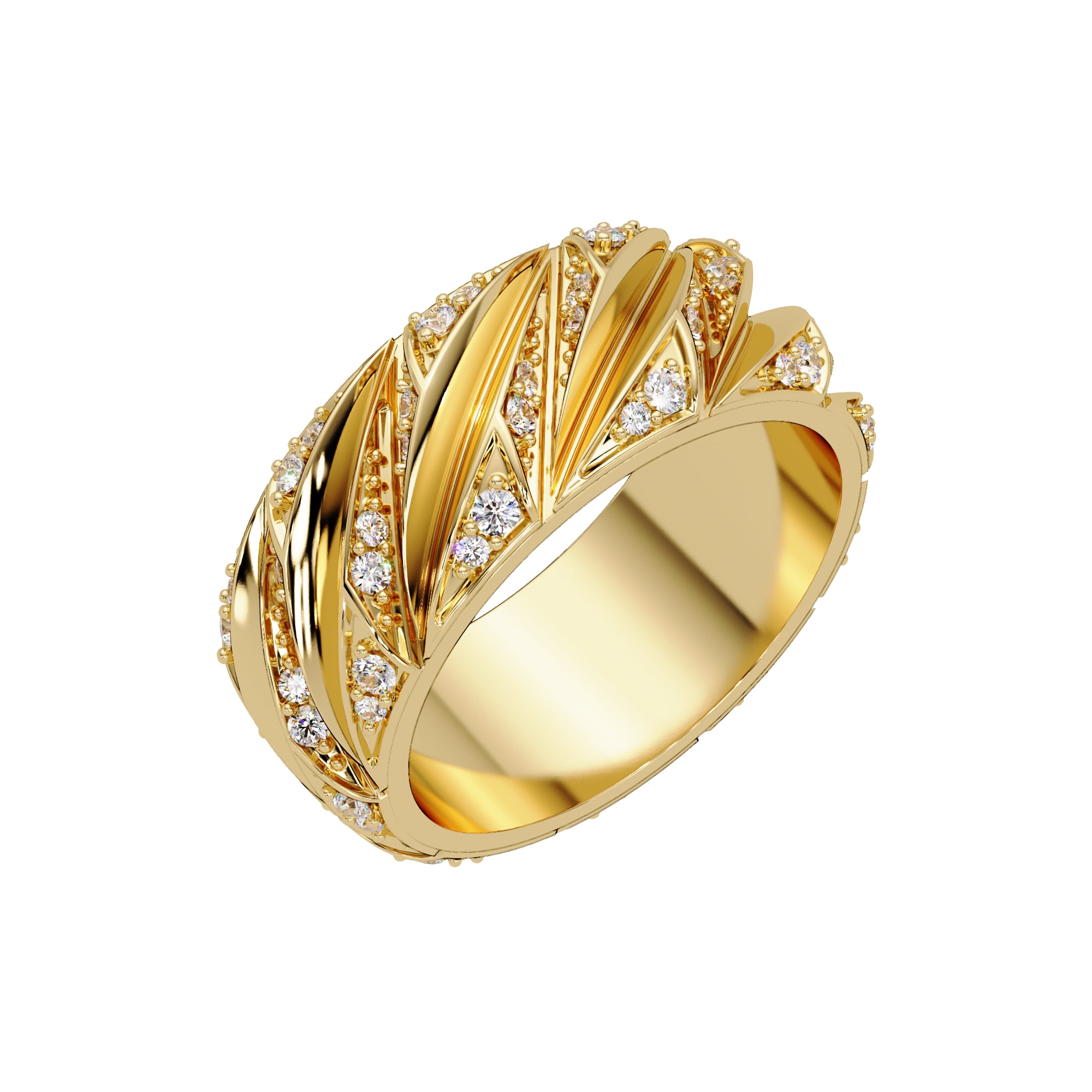 Lab Grown Diamond 0.55 CTW Round Sculpted Leaf Pattern Ring- Sterling Silver