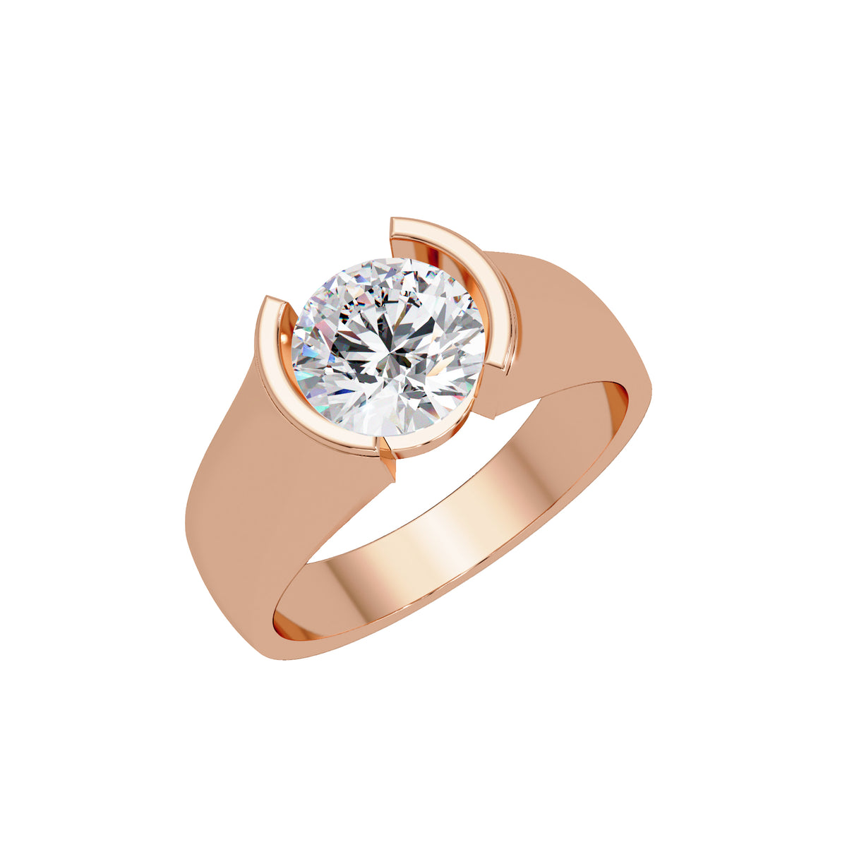 Lab Grown Diamond 1.50 CTW Round Half Bezel Solitaire Ring- Sterling Silver