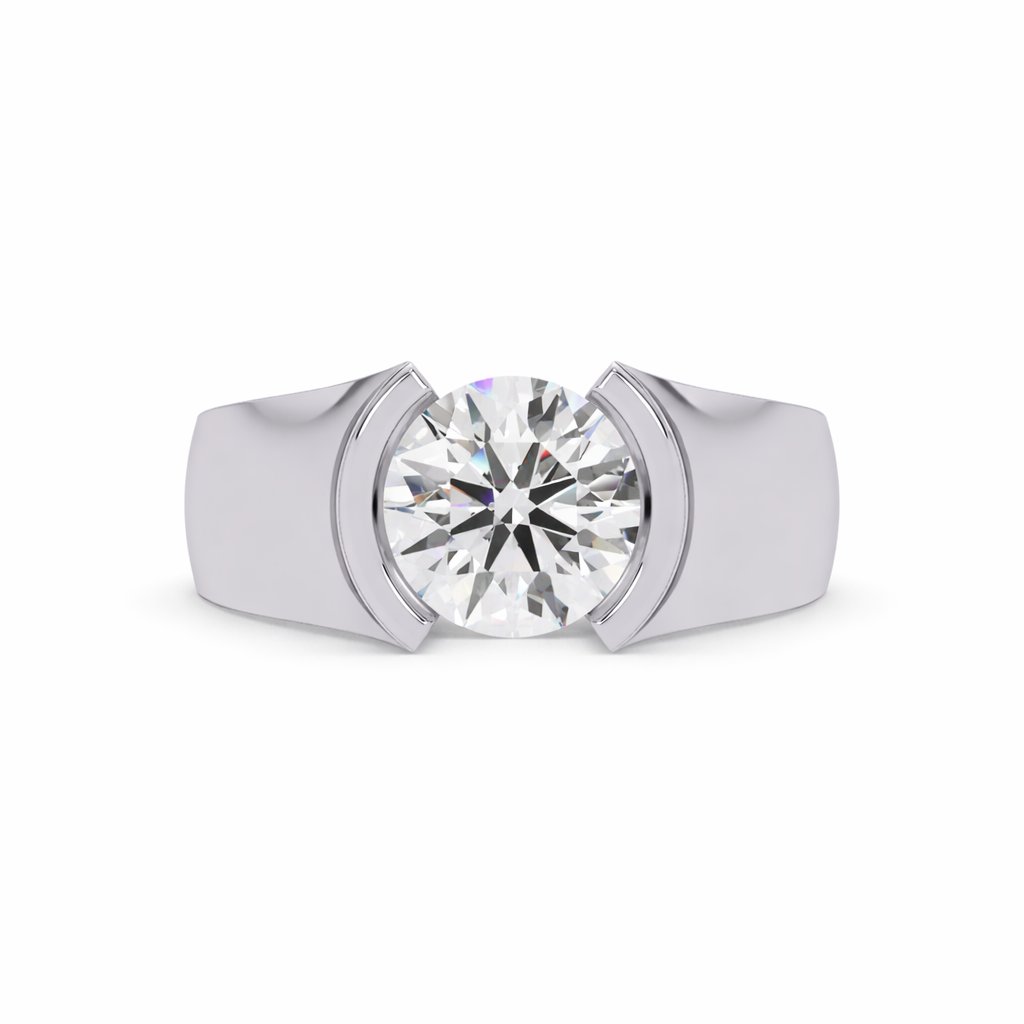 Lab Grown Diamond 1.50 CTW Round Half Bezel Solitaire Ring- Sterling Silver