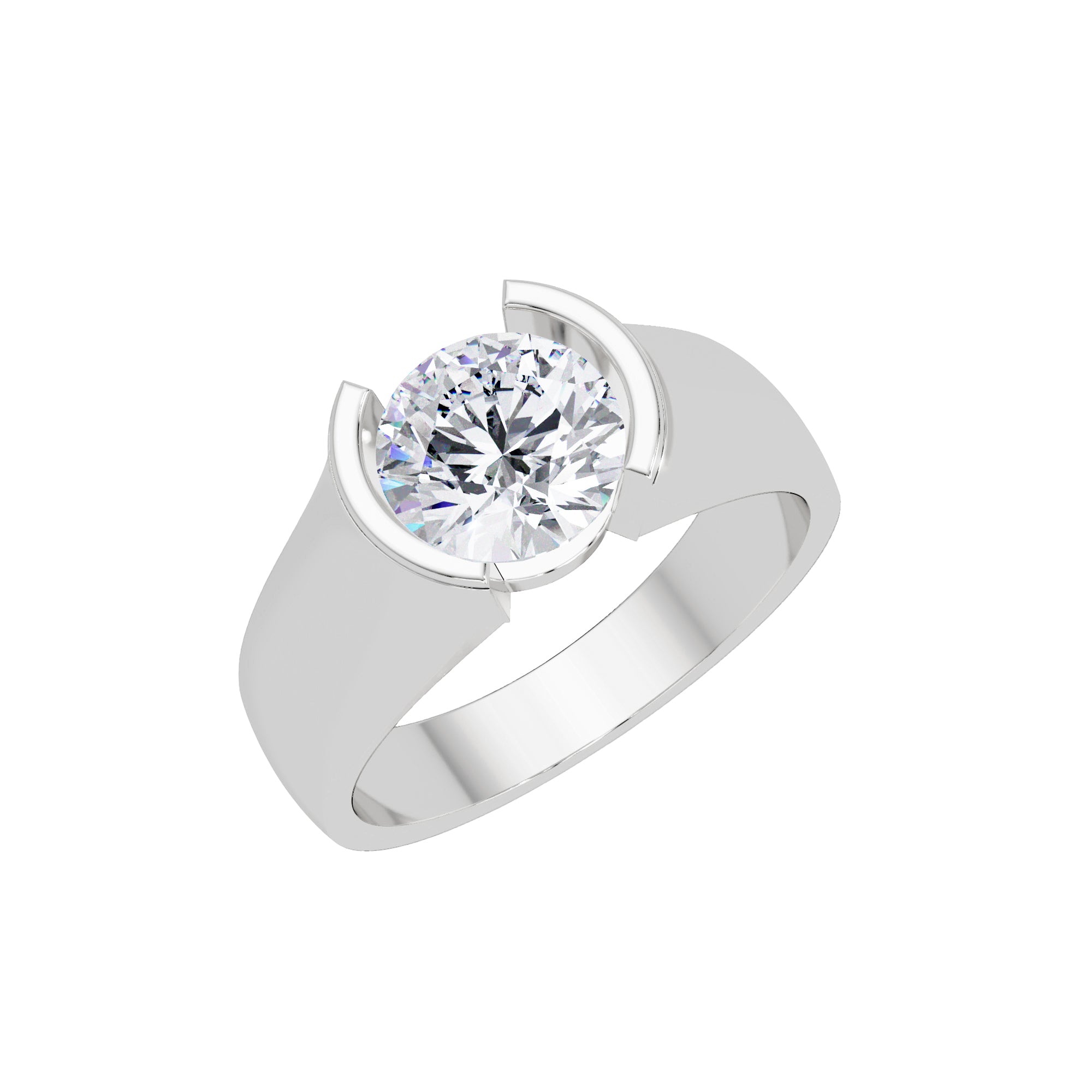 Lab Grown Diamond 1.50 CTW Round Half Bezel Solitaire Ring- Sterling Silver