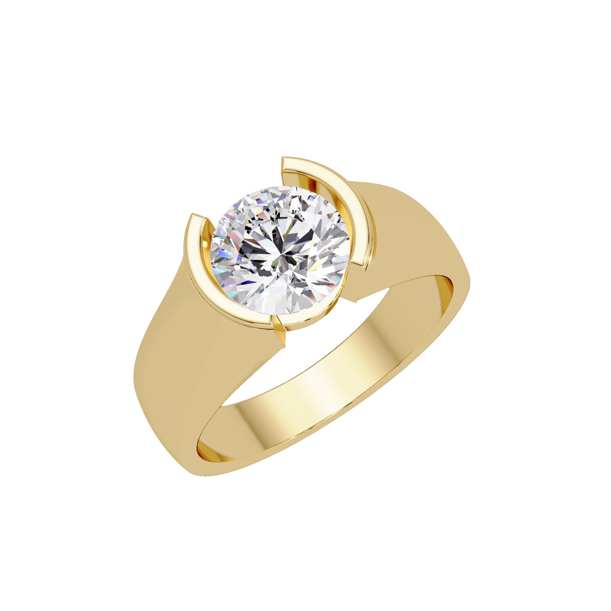 Lab Grown Diamond 1.50 CTW Round Half Bezel Solitaire Ring- Sterling Silver