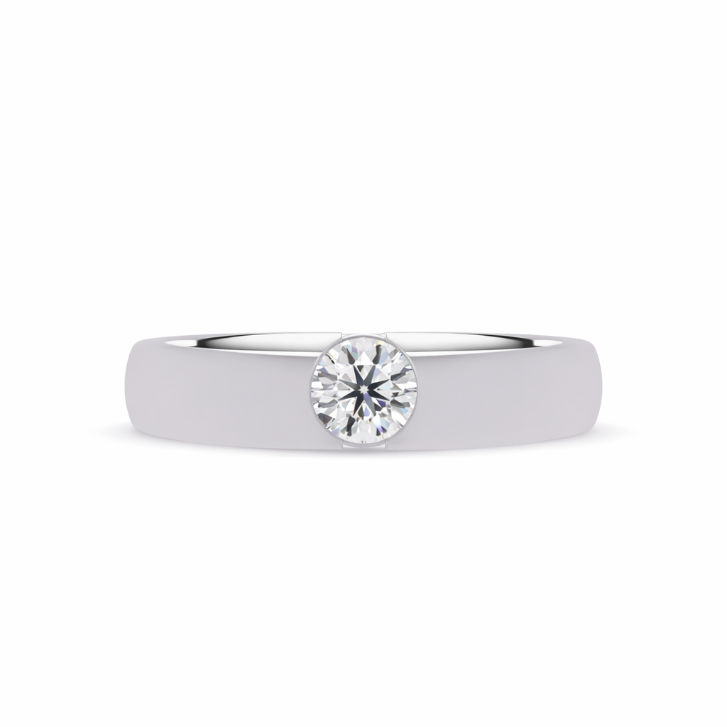 Lab Grown Diamond 0.50 CTW Round Flush Bezel Design Ring- Sterling Silver