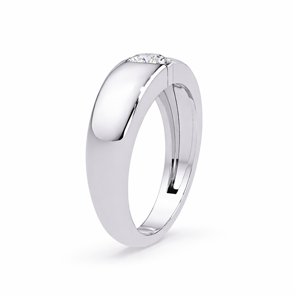 Lab Grown Diamond 0.50 CTW Round Flush Bezel Design Ring- Sterling Silver