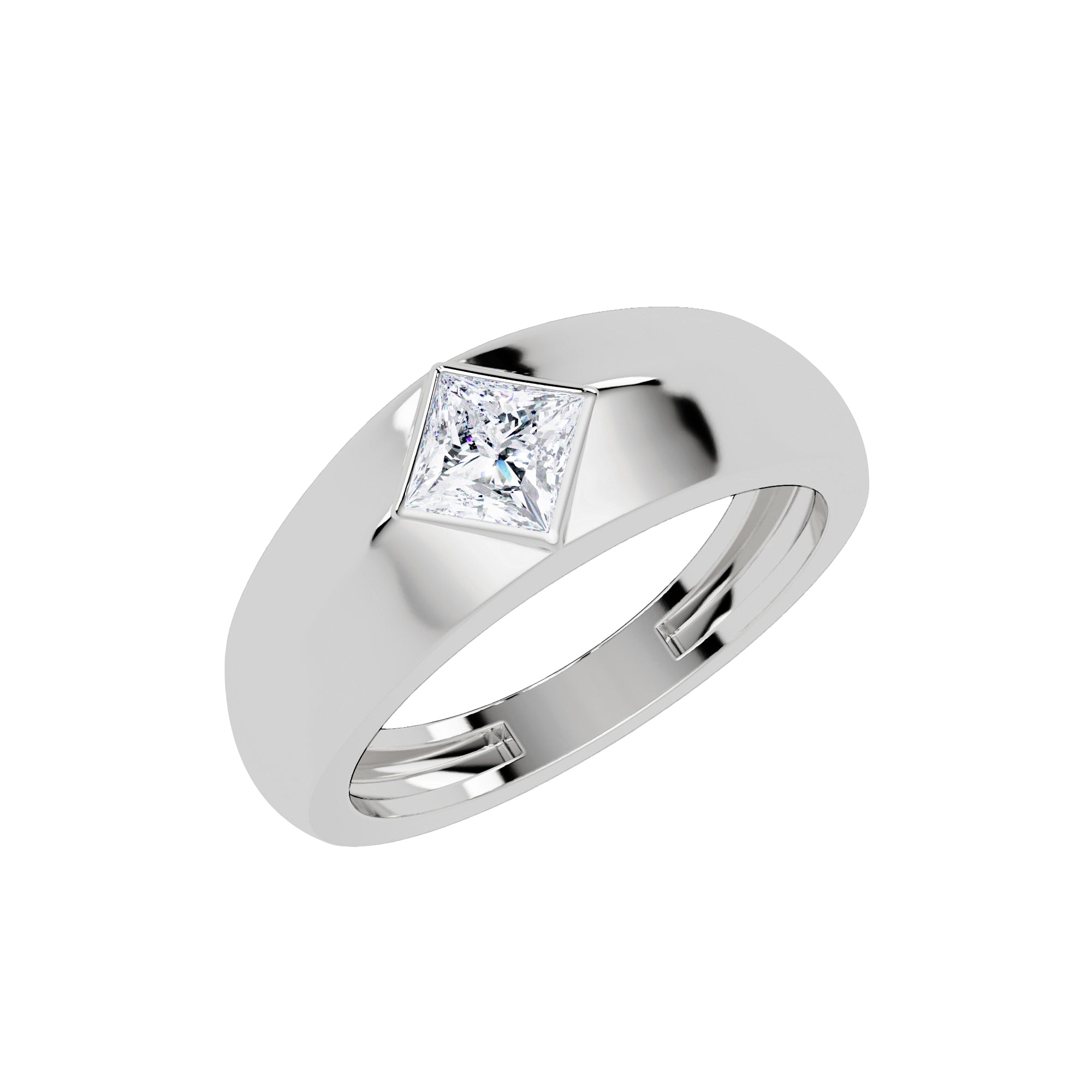 Lab Grown Diamond 0.50 CTW Round Bezel Solitaire Men's Ring- Sterling Silver