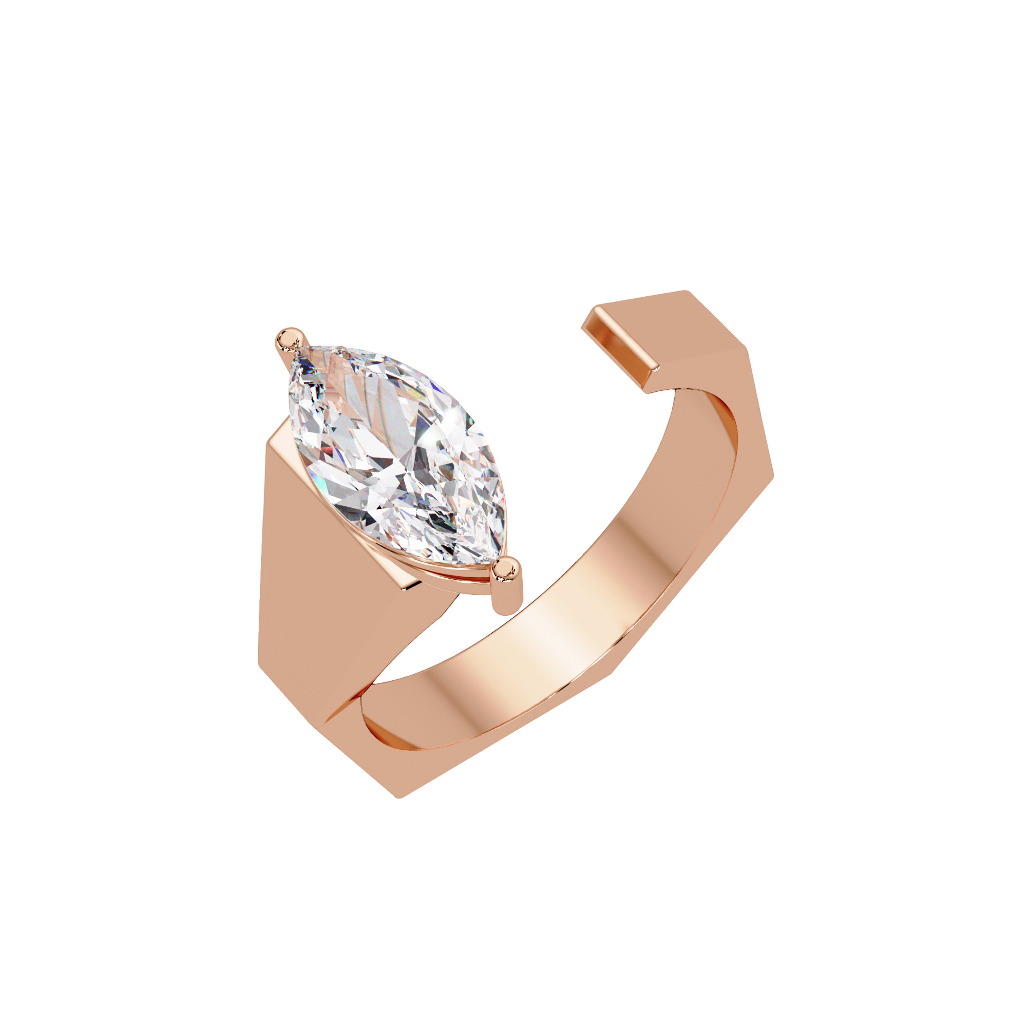 Lab Grown Diamond 1.10 CTW Marquise Open Geometric Design Ring- Sterling Silver