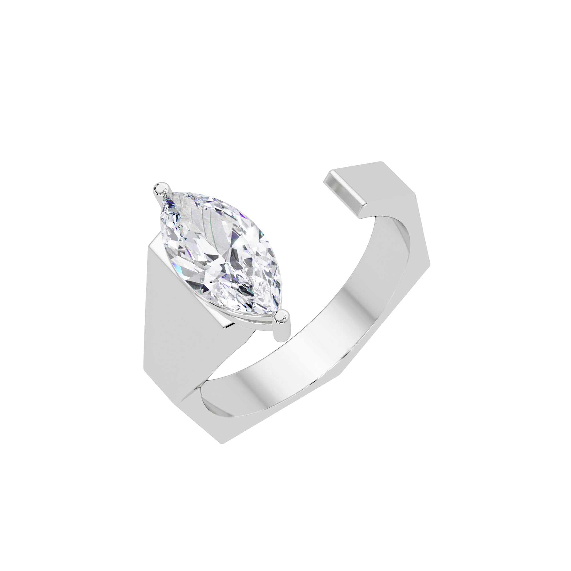 Lab Grown Diamond 1.10 CTW Marquise Open Geometric Design Ring- Sterling Silver