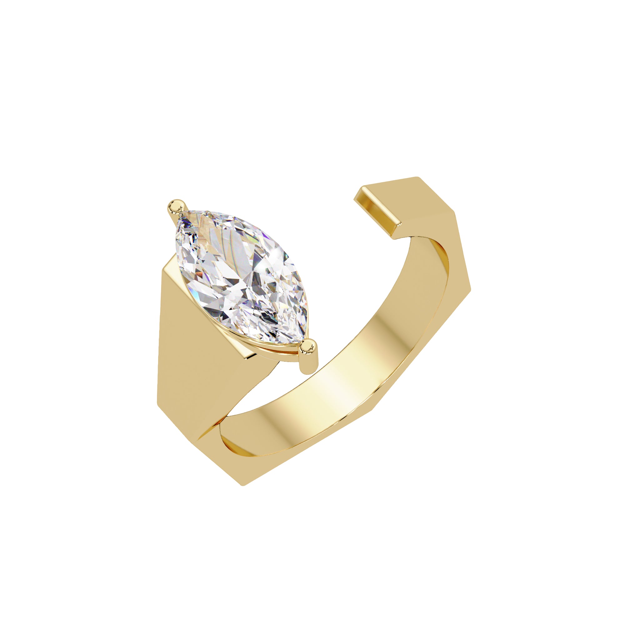 Lab Grown Diamond 1.10 CTW Marquise Open Geometric Design Ring- Sterling Silver