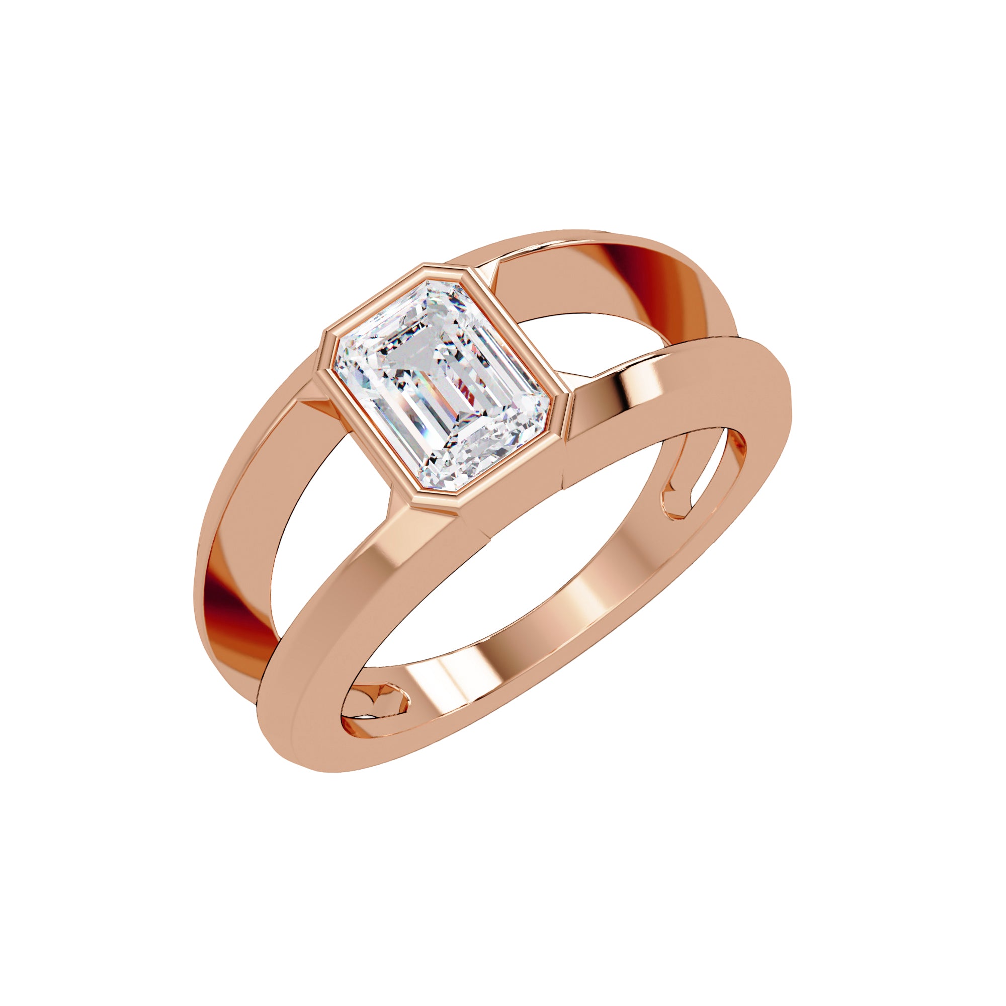 Lab Grown Diamond 1.15 CTW Octagon Bezel Solitaire Design Ring- Sterling Silver