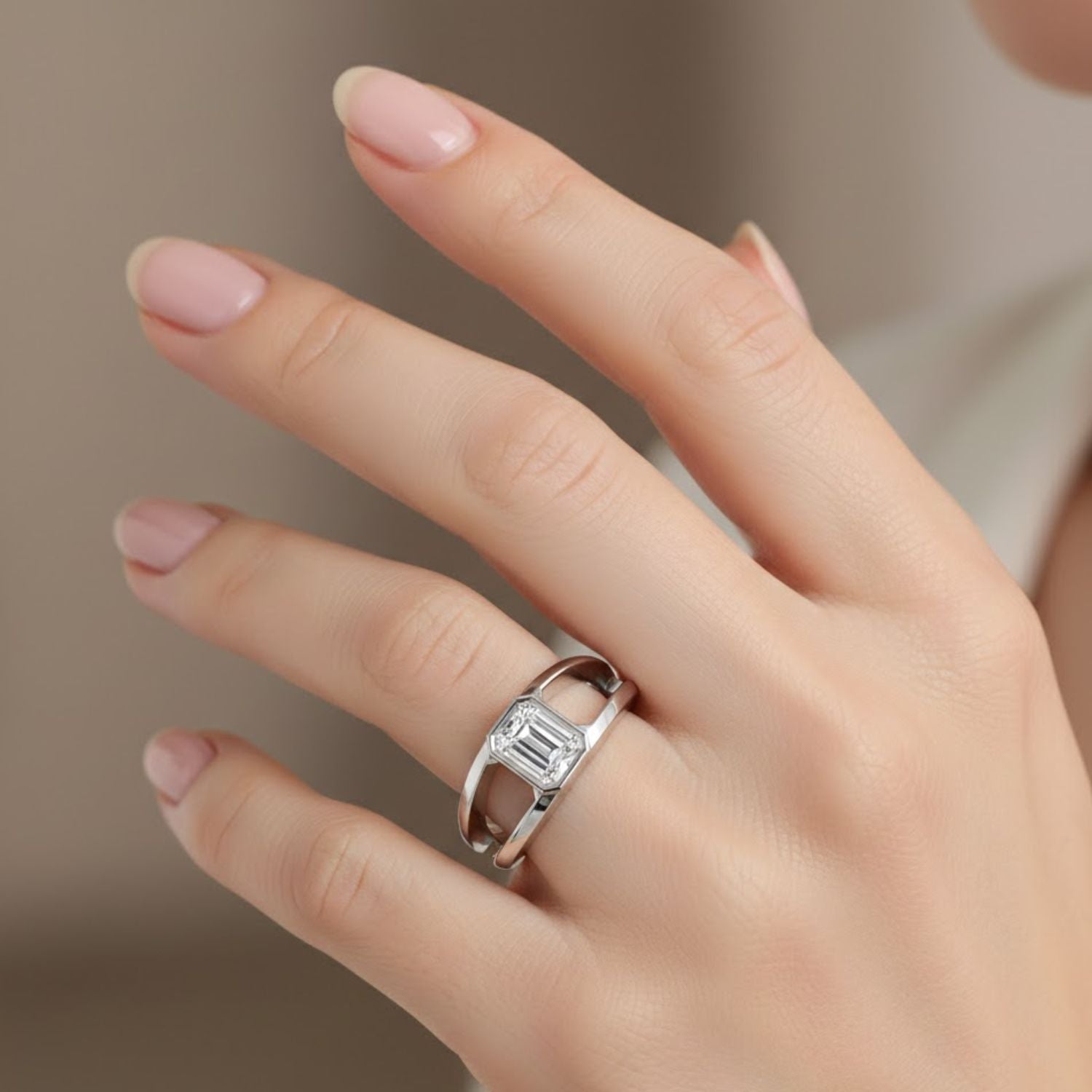 Lab Grown Diamond 1.15 CTW Octagon Bezel Solitaire Design Ring- Sterling Silver