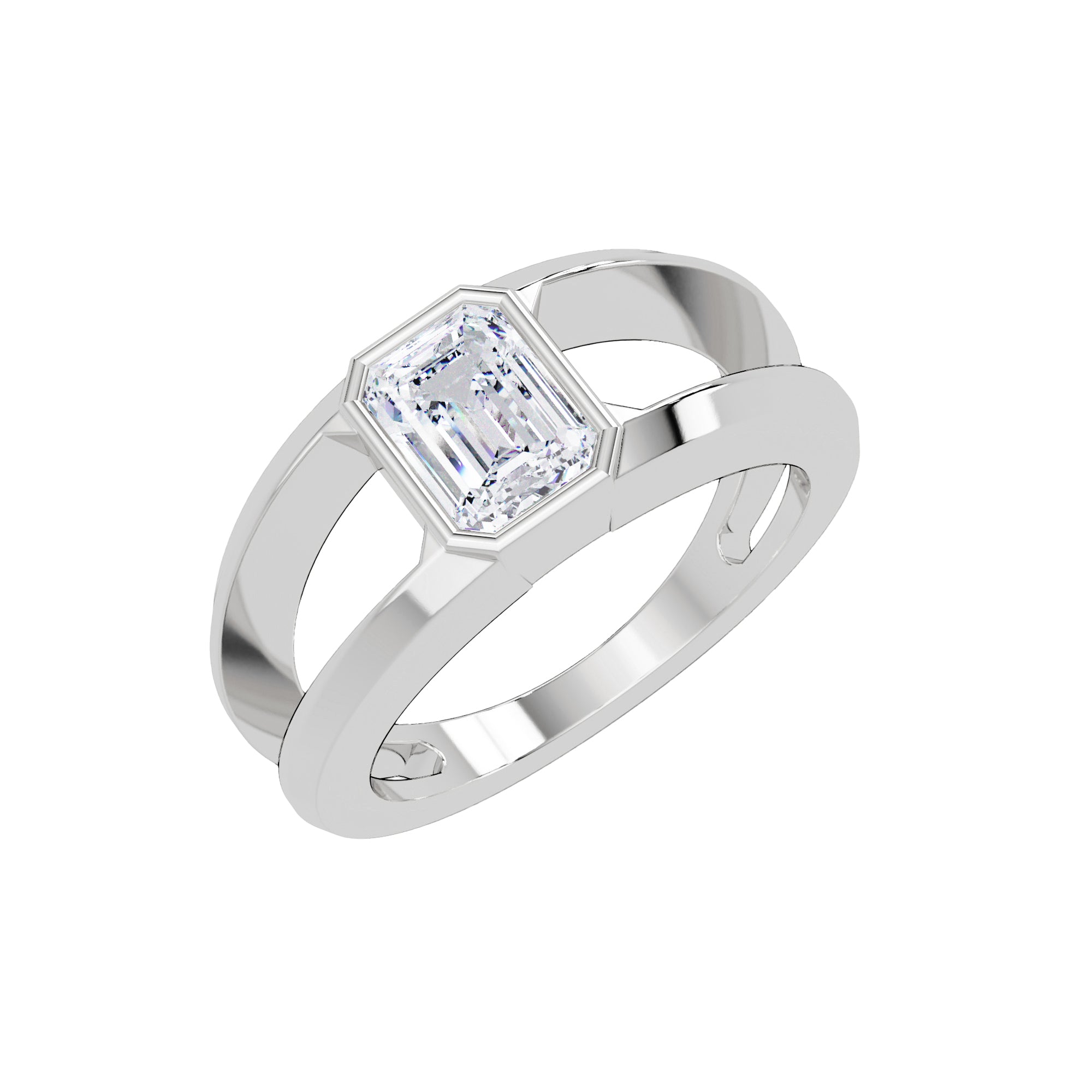 Lab Grown Diamond 1.15 CTW Octagon Bezel Solitaire Design Ring- Sterling Silver