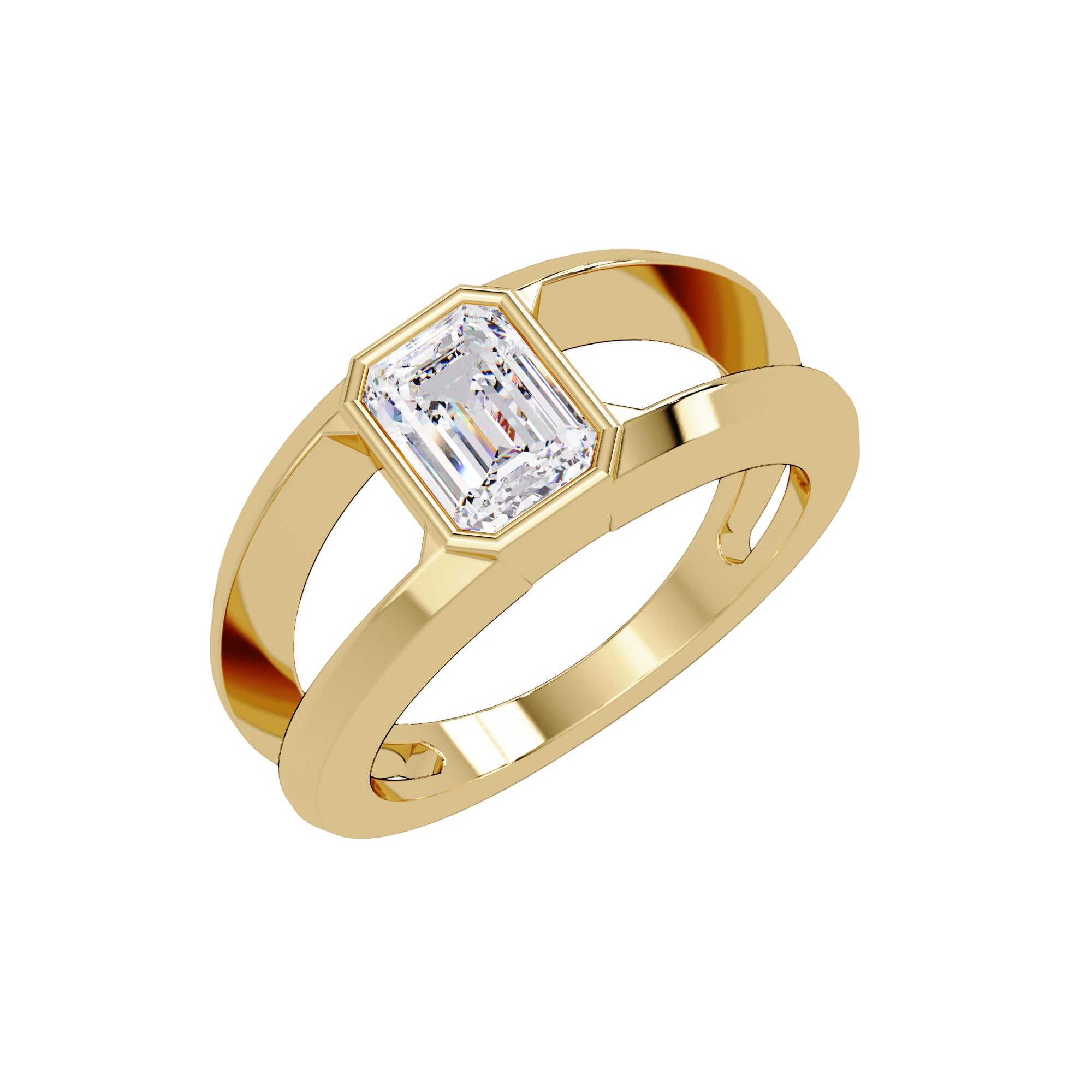 Lab Grown Diamond 1.15 CTW Octagon Bezel Solitaire Design Ring- Sterling Silver