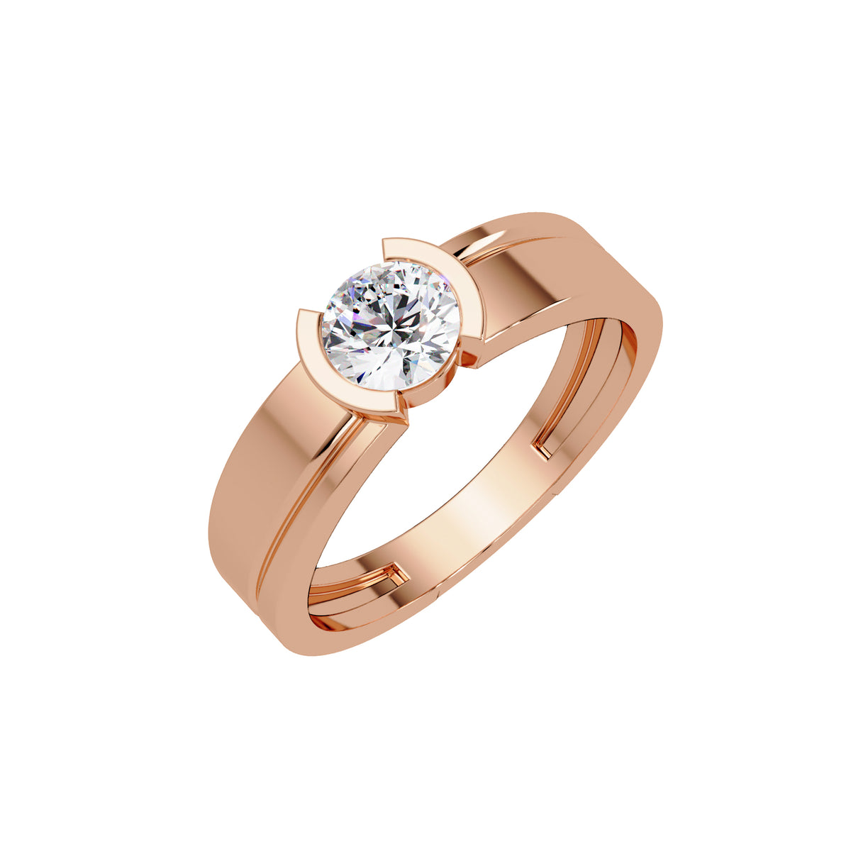 Lab Grown Diamond 0.50 CTW Round Half Bezel Solitaire Ring- Sterling Silver