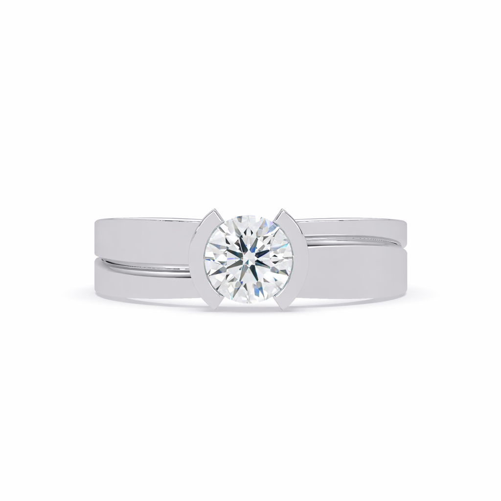 Lab Grown Diamond 0.50 CTW Round Half Bezel Solitaire Ring- Sterling Silver