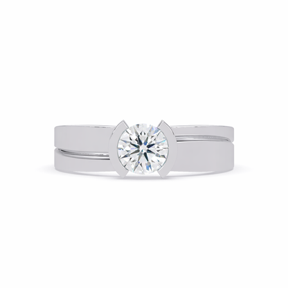Lab Grown Diamond 0.50 CTW Round Half Bezel Solitaire Ring- Sterling Silver
