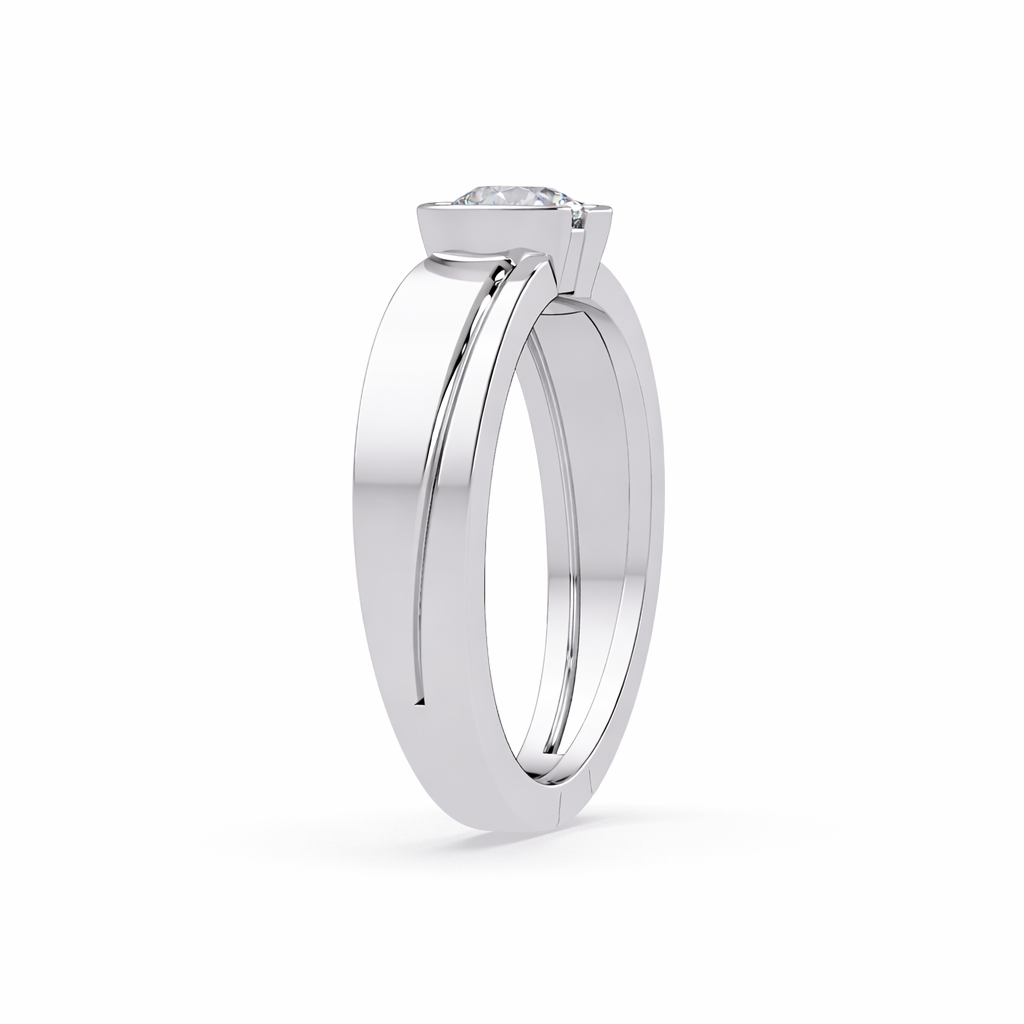 Lab Grown Diamond 0.50 CTW Round Half Bezel Solitaire Ring- Sterling Silver