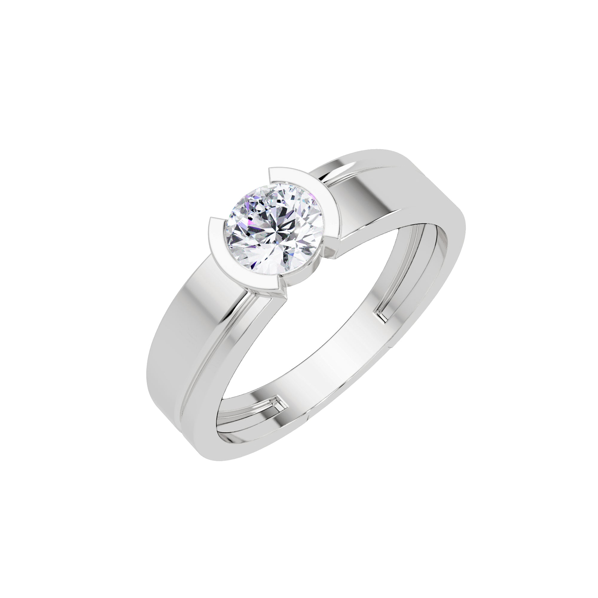 Lab Grown Diamond 0.50 CTW Round Half Bezel Solitaire Ring- Sterling Silver